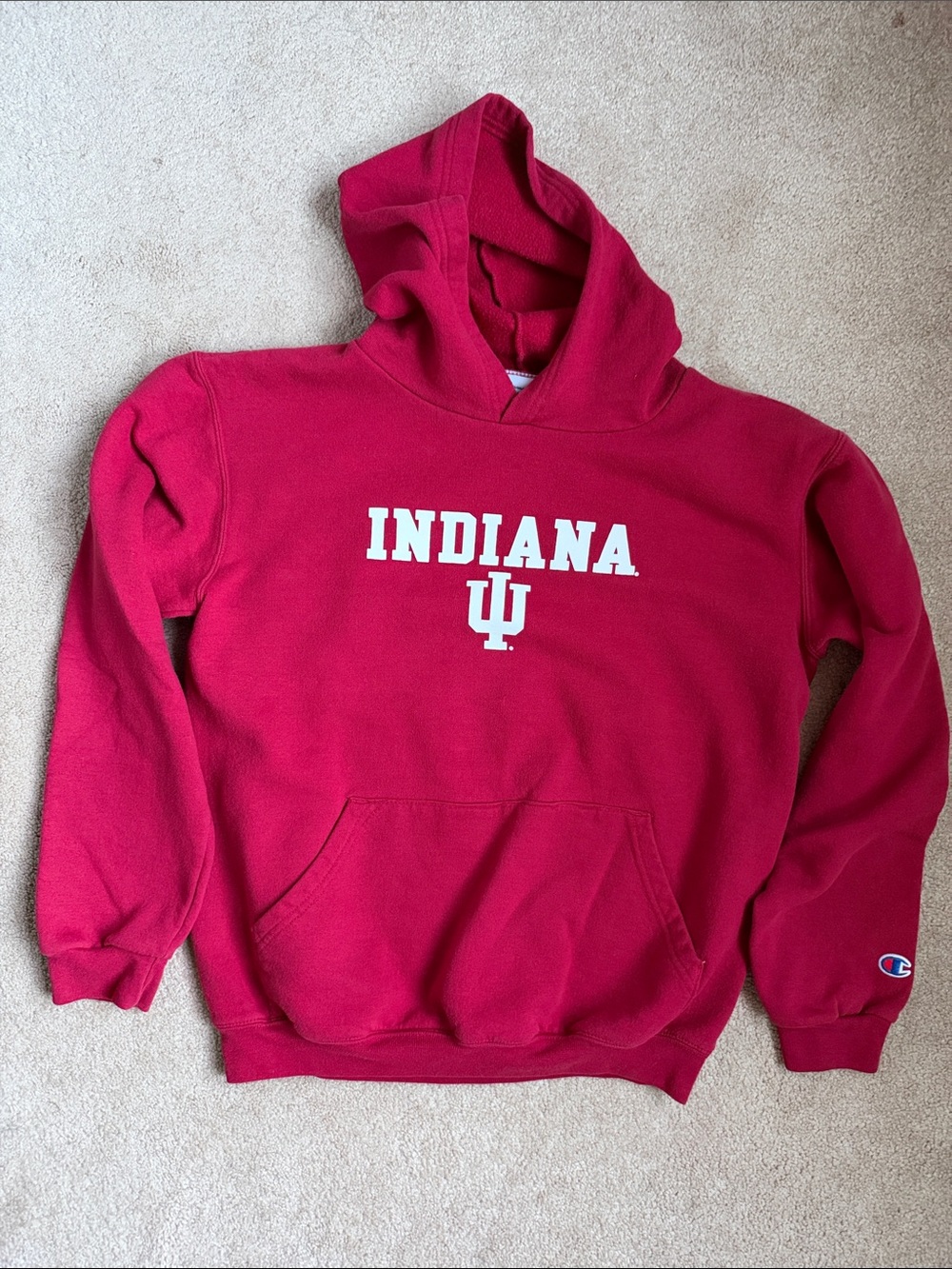 Champion Red Indiana Crewneck Hoodie with White Logo